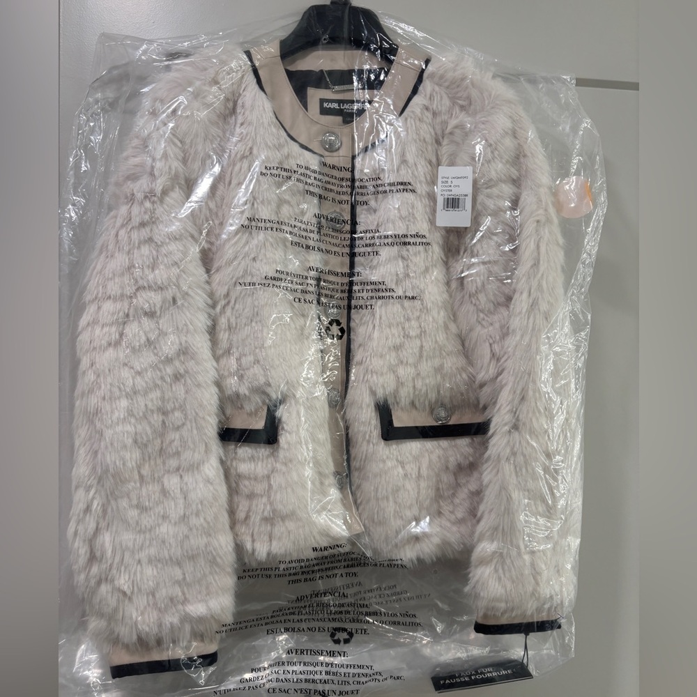 New Karl Lagerfeld Faux Fur Cardigan Jacket
